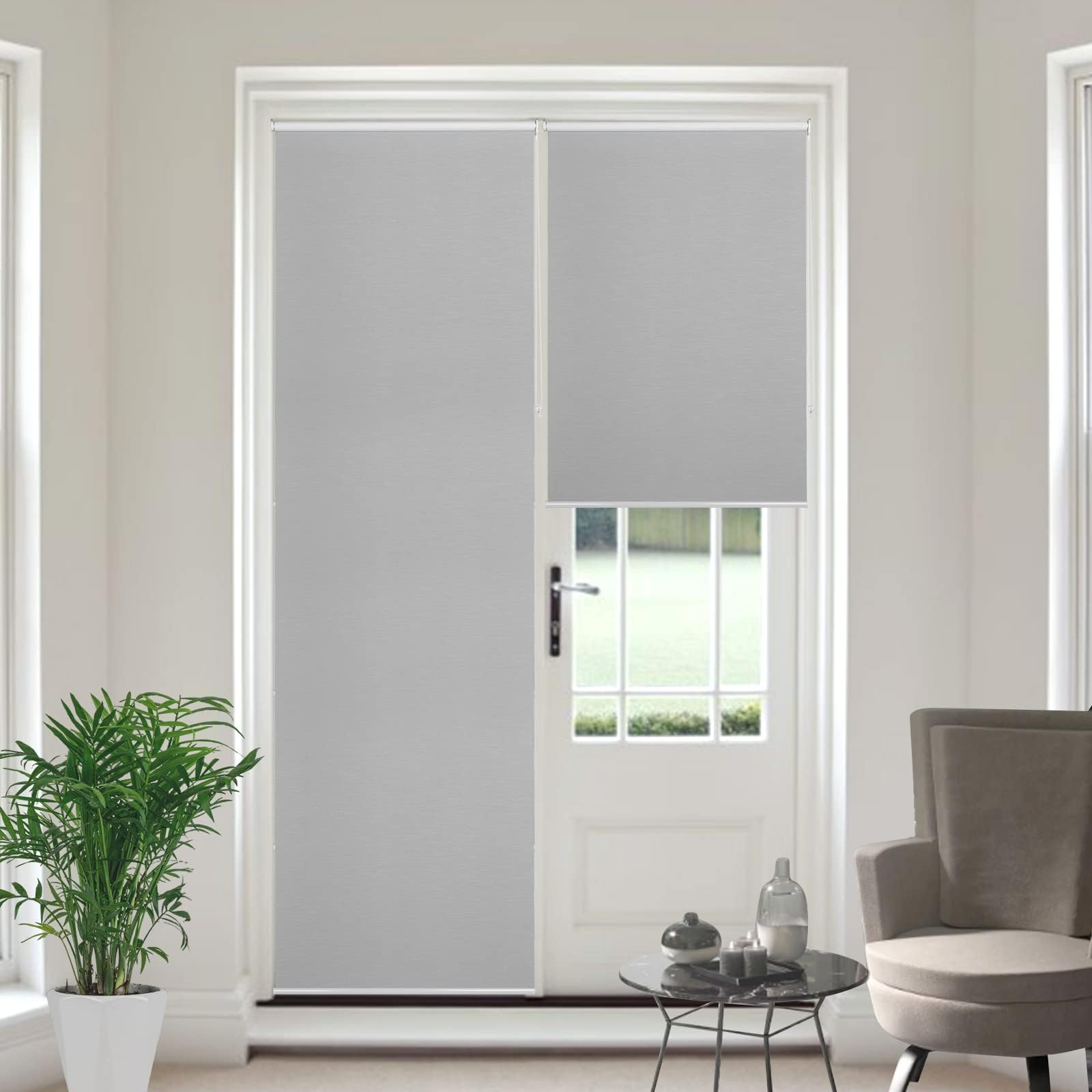 JoydecoGreyout Fabric Roller Blinds for Windows, Grey Thermal Roller Shades Insulated UV Protection for Home Office Bedroom, 26" W x 75" H
