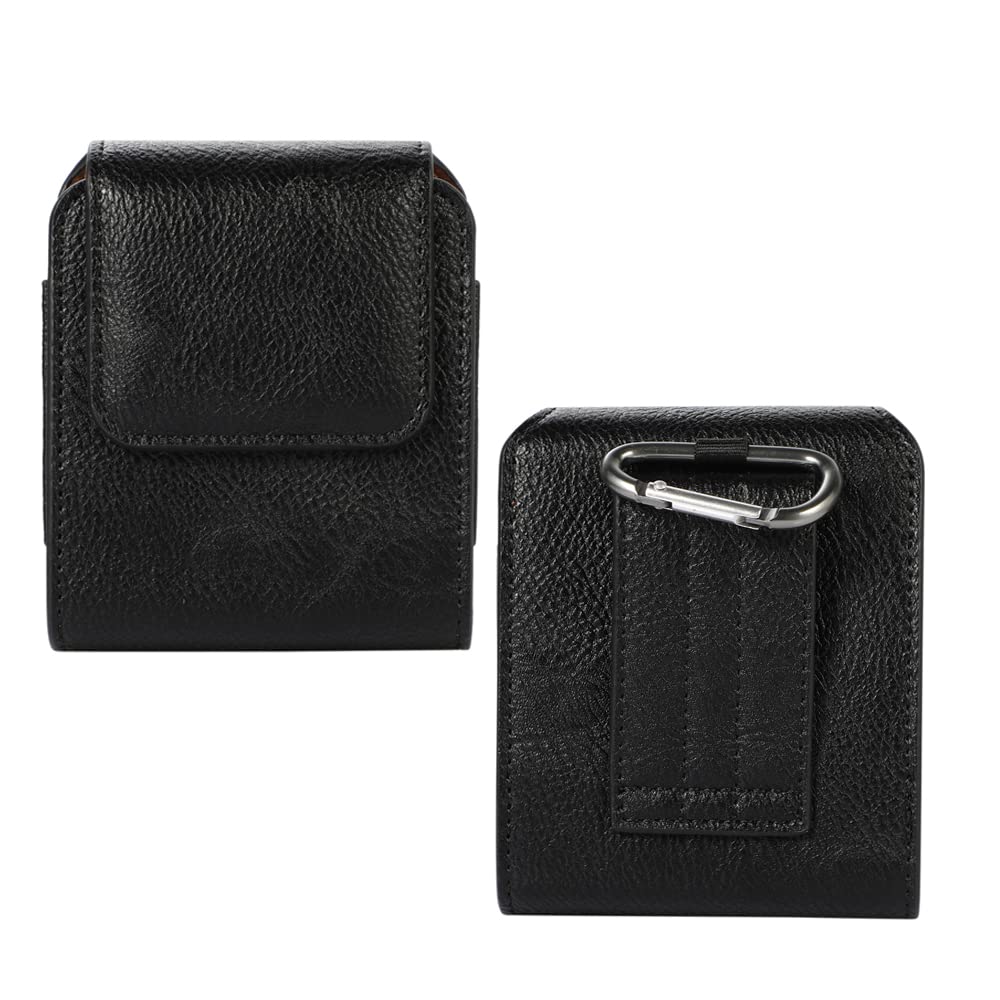 Vertical Cell Phone Holster Case Holder Pouch for Samsung Galaxy Z Flip 4, Z Flip 3 5G, Z Flip 5G, Z Flip, Motorola Moto Razr 5G, Moto Razr 2019, with Magnetic Closure Belt Loop, Faux Leather (Black)