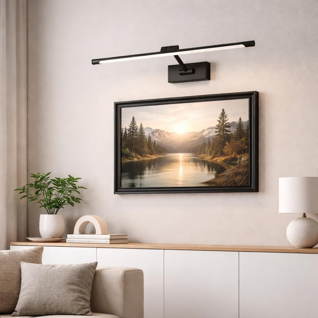 Alpinaluz Aplique LED Negro para Cuadros 48 cm 10W Luz Blanca Cálida 2700K “MIRO” – Brazo Articulado Orientable, Aluminio Mate, Difusor Antideslumbrante, Driver KGP