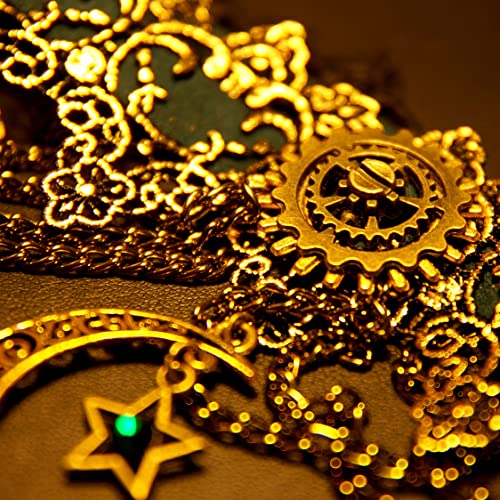 GRACEART Women Steampunk Necklace Vintage Bronze Gold Moon Pendant Lace Choker4