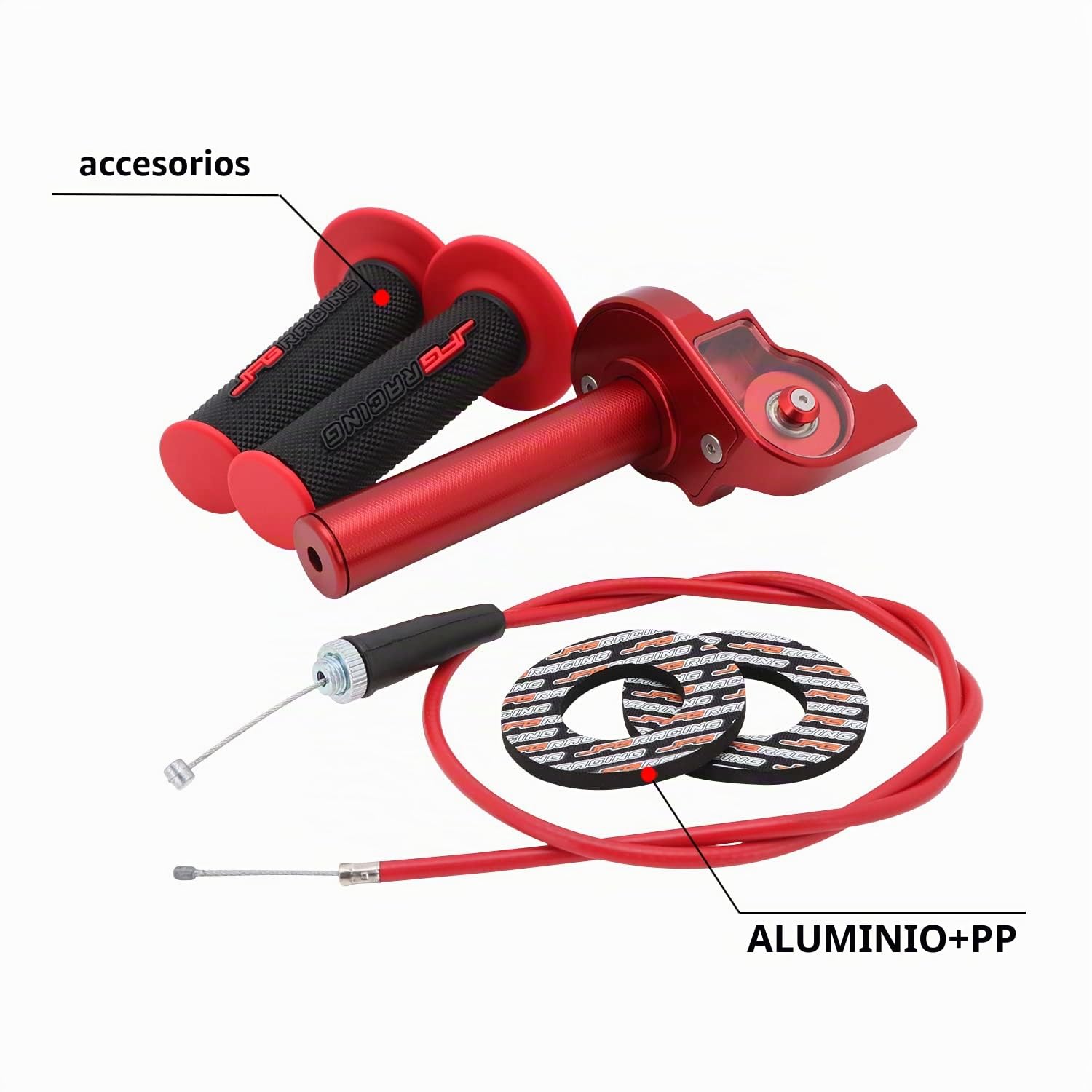 Conjunto de Acelerador Moto con Cable y CNC Puño Rapido Universal para Manillares de 7/8" (22 mm) para la Mayoría de Las Motocicletas CRF YZ PW KX KLX RM DR DRZ 110cc 125cc 150cc Dirt Pit Bike-Rojo
