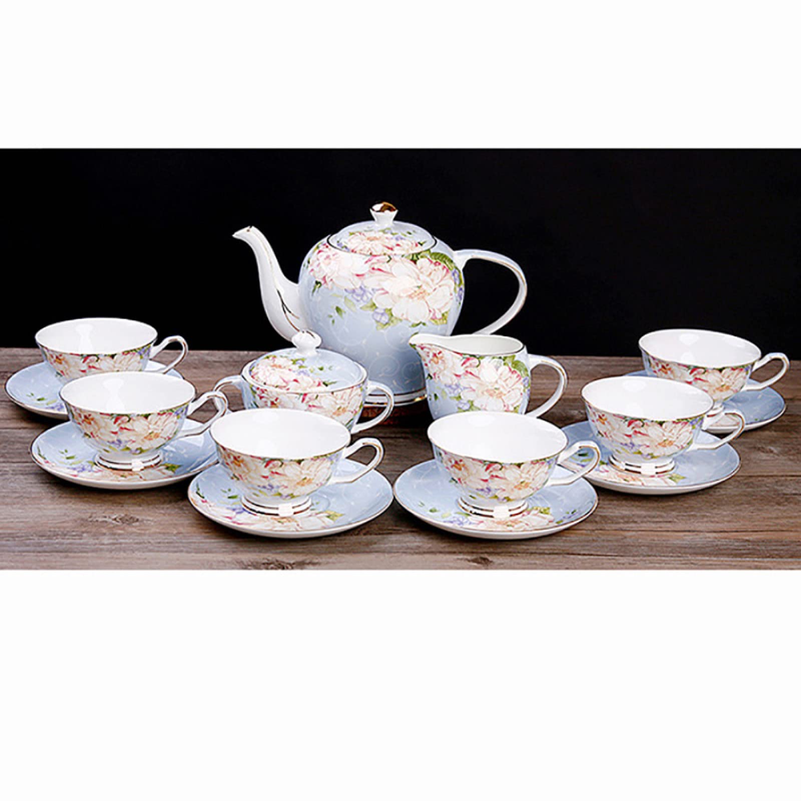 Sjdopulse Blue Porcelain Tea Sets For Adults Bone China Vintage Coffee Cups And Of 6, With Teapot, Sugar Bowl, For Wedding And Household (Blue)