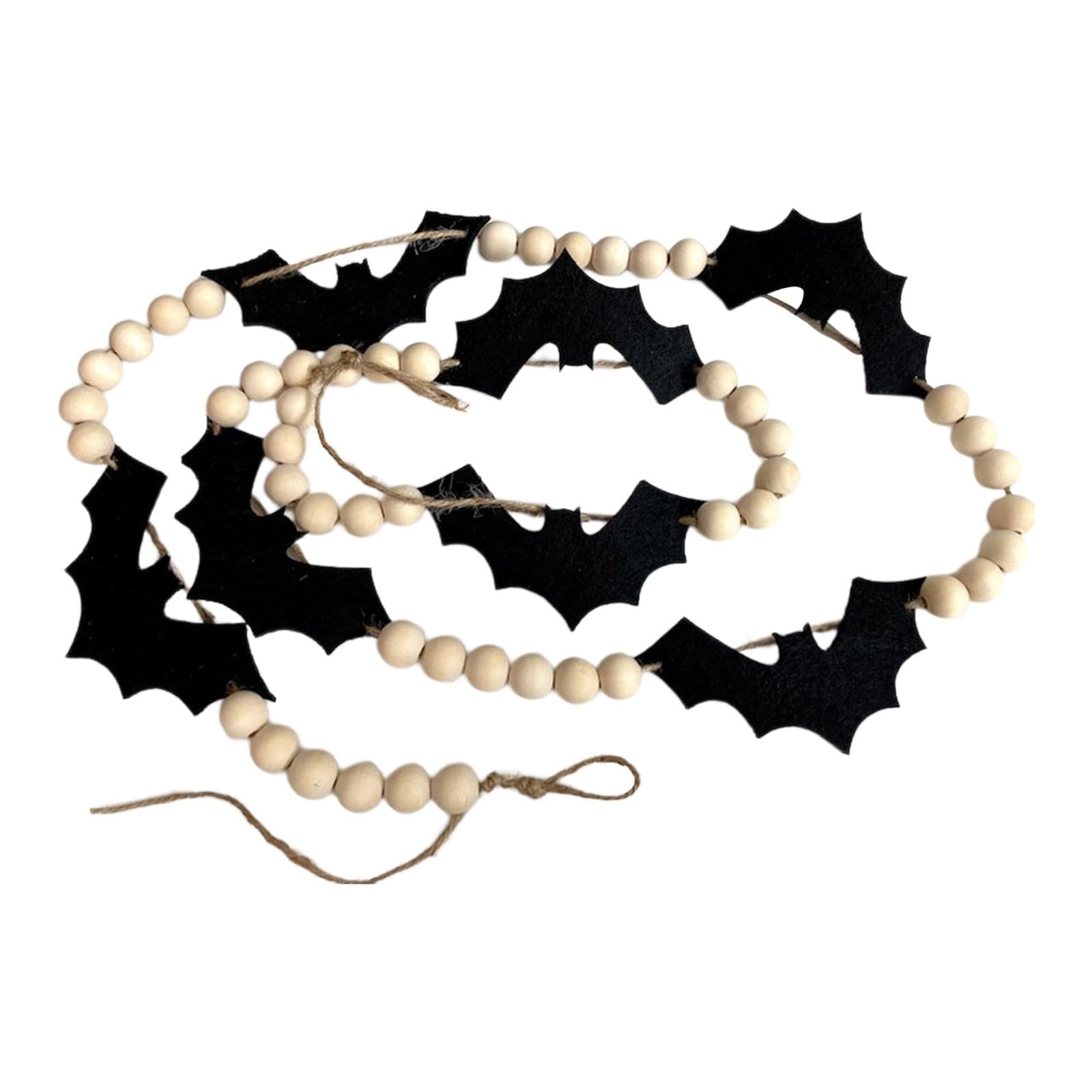 Halloween Bats Garland, Black Felt Bats Wood Bead Banner, Halloween Banner for Backdrop, Mantle, Farmhouse, Fireplace, Outdoor Indoor