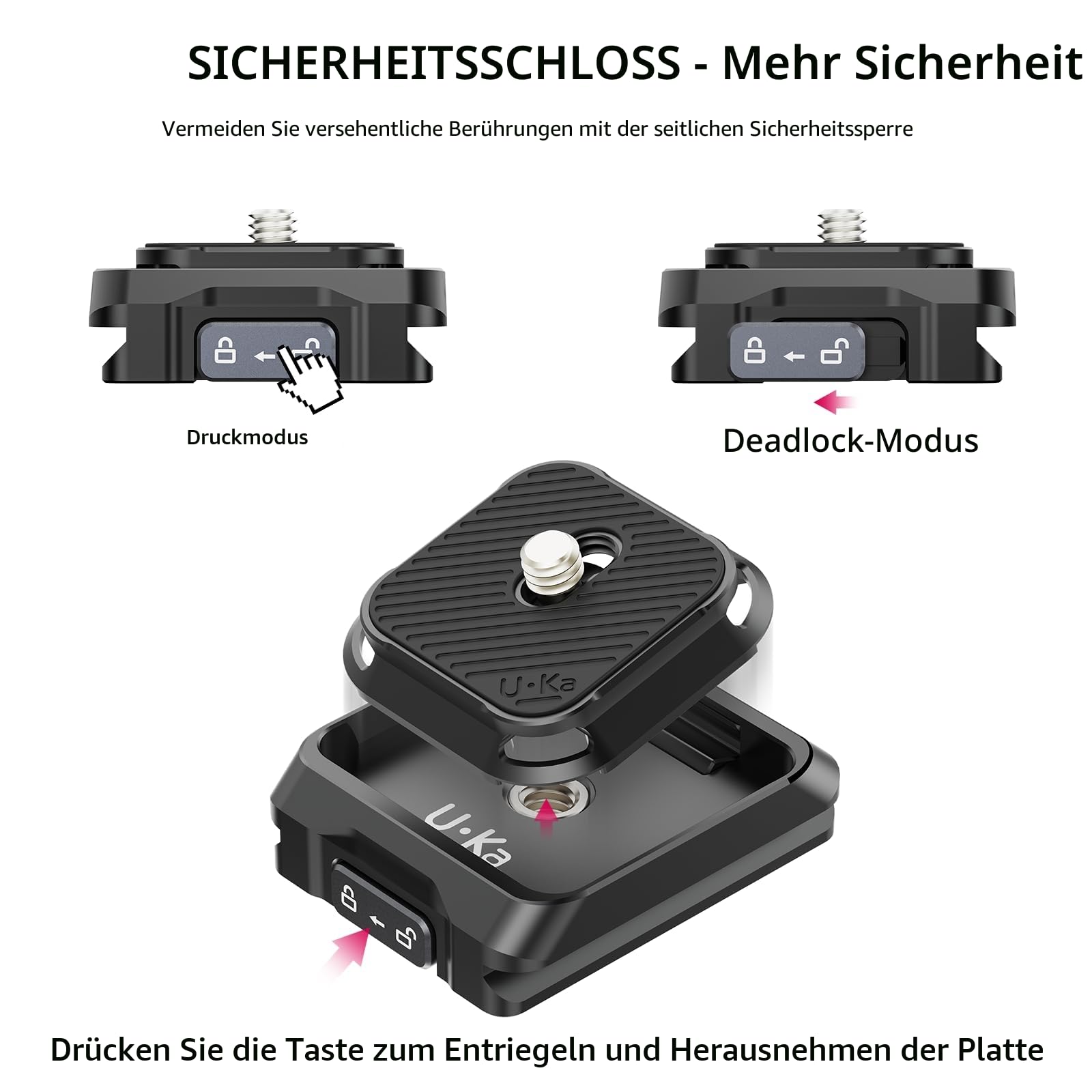 ULANZI Uka Quick Release Plate and Base Kit, UKA01 Kamera-Schnellwechselplatte mit 1/4', 3/8' Schraubgewinde, Quick Release Plates Base Compatible with Uka & F38 Plates