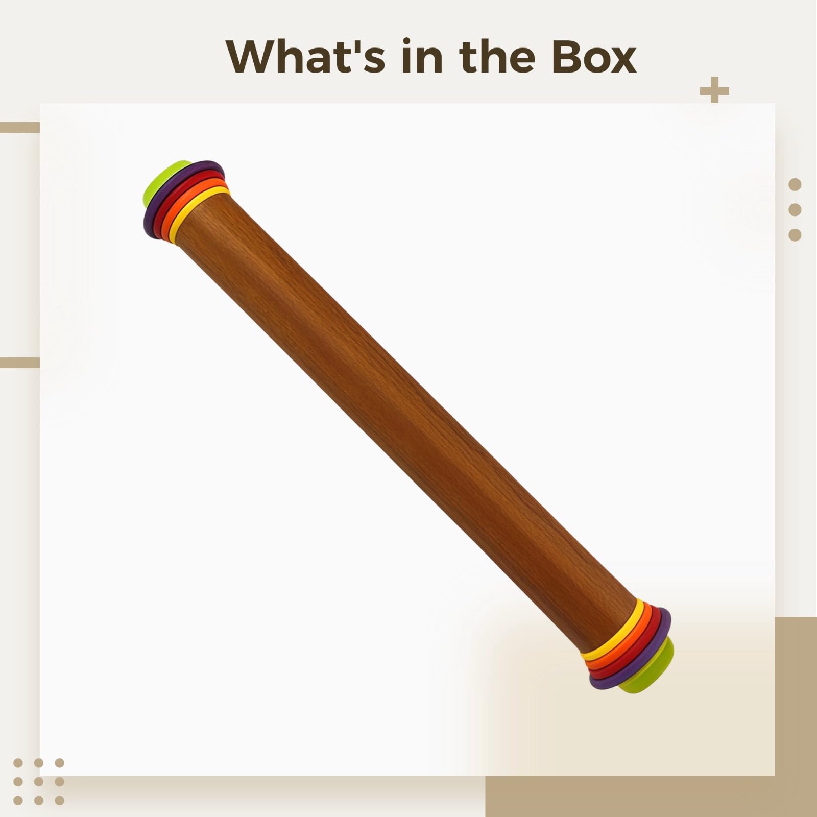 Keks-Teigrolle mit Prägung, Holz-Backrolle mit Dickenringen, geführte Teigrolle für Keksteig, Pizza, Mürbeteig und Tortenböden, 5 abnehmbare Ringe für gleichmäßige Stärke