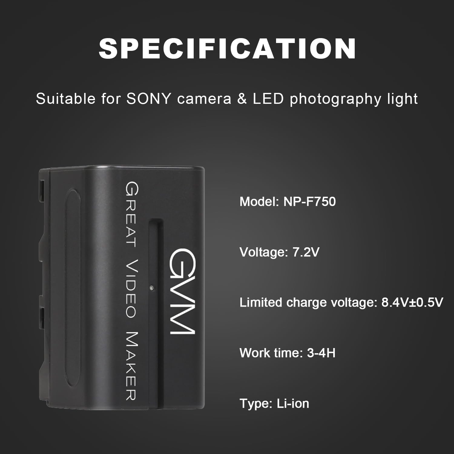 GVM Video Light Power Supply Accessories for LED 800D 480 880RS Studio Panneau Lumineux pour Interview Spare Battery with Charger ​Plein Air Portrait Photographie Vidéo Tir Éclairage BC-75 Battery