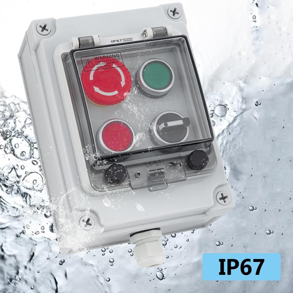 tooloflife Caja de botones de parada de emergencia, cubierta protectora impermeable IP67, estaciones de control de botón momentáneo, interruptor antimal funcionamiento, 1 botón de parada de emergencia