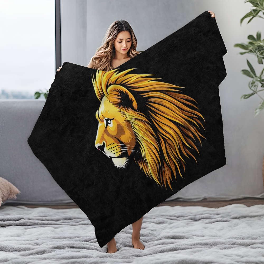 Couverture flanelle plaid canapé avec motif lion doré chaud