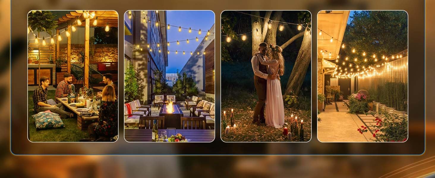 Kawaya Lichterkette Außen 30M Wasserdicht IP65, 50+2 ST38 Birnen | Lichterkette Glühbirnen LED, Lichterkette Garten Deko für Terrasse, Bäume, Hochzeit, Party, Festival, 2700K Warmweiß