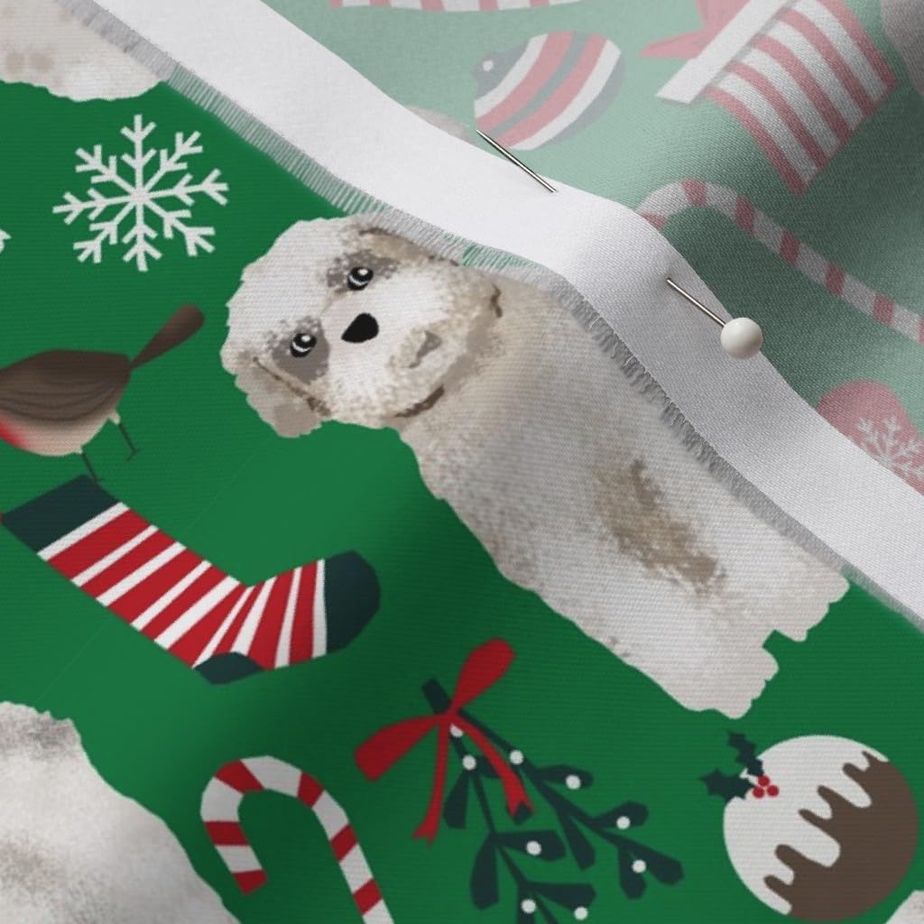 Spoonflower Fabric - Shih Tzu Christmas Cute Dogs Xmas Holiday Green Pet Portrait Printed on Organic Cotton Sateen Fabric by The Yard - Sewing Quilting Apparel Home Decor
