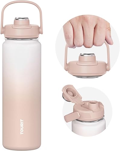 Miniatura 25 de TOURIT Botella de agua aislada de 40 onzas, botellas de agua deportivas de acero inoxidable con asa superior, botella térmica de viaje de doble Azul