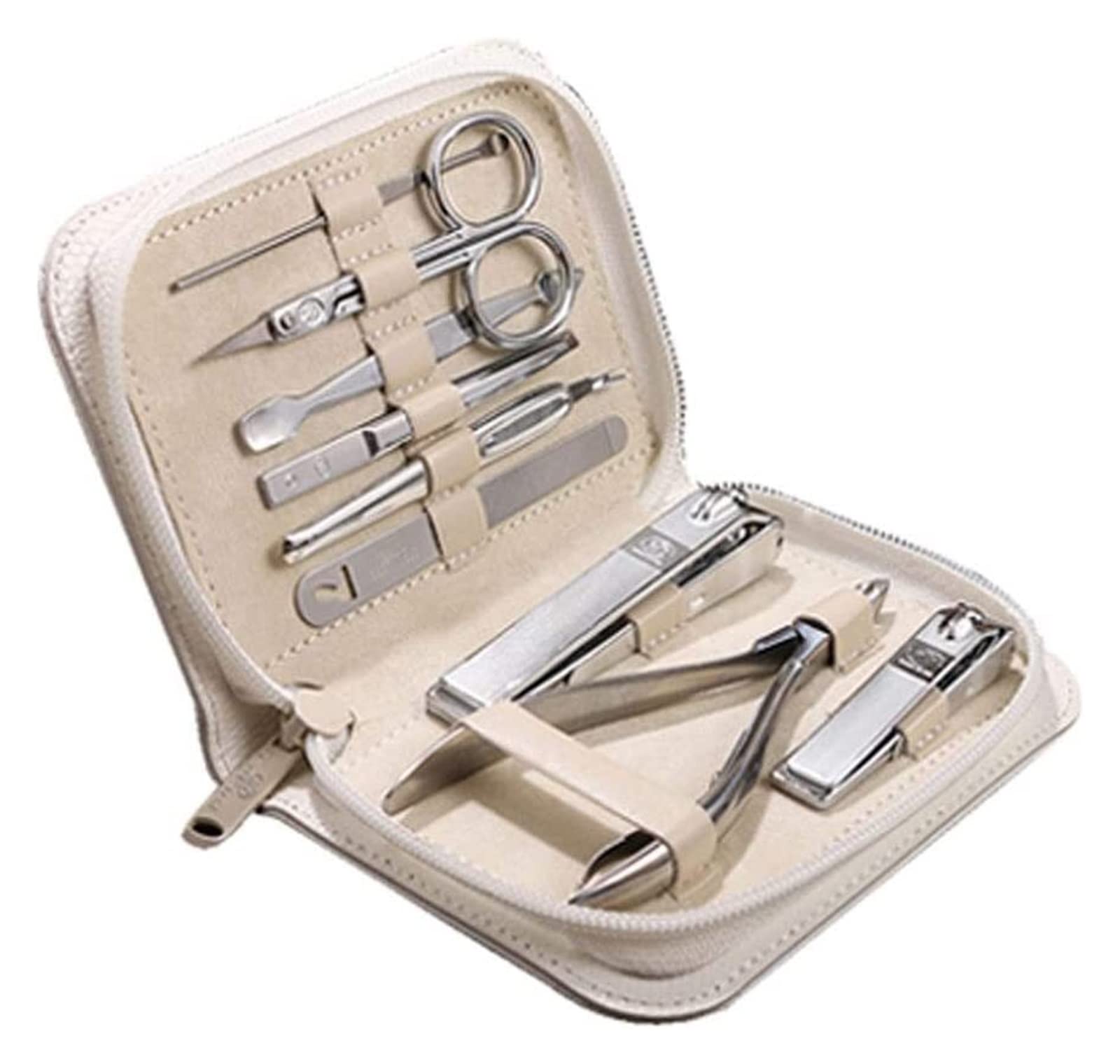 Juego de manicura, Juego de uñas, Estuche de cuero negro Tijeras for uñas Juego de herramientas de pedicura for recoger las orejas Caja rectangular for el cuidado de las uñas Blanco (Juego de 9) Kit d