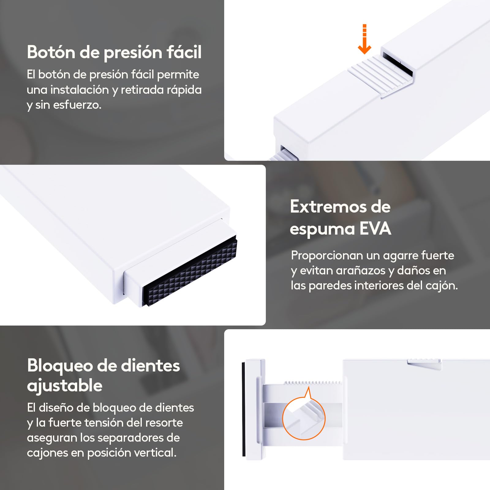 Lifewit Divisores de Cajones 28-40cm Ajustable Altura 6cm Organizador Armario Blanco 5 Paquetes
