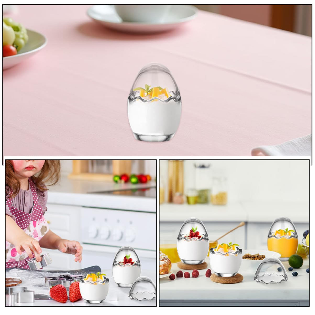6 Sztuk Szklanych Foremek Do Puddingu W Kształcie Jajka: 100 Ml Odporne Na Wysoką Temperaturę Foremki Do Deserów Z Pokrywkami - Odpowiednie Do Jogurtu, Galaretki, Kremu