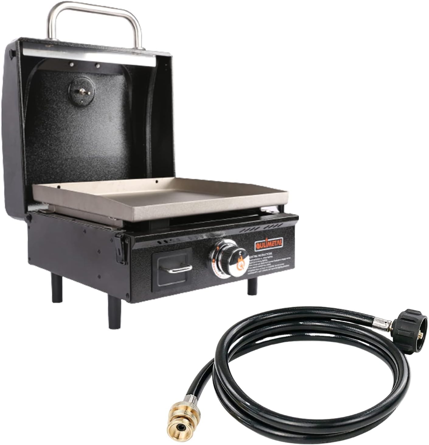 QuliMetal 5 Feet Propane Adapter Hose and Portable Table Top Griddle, 17 Inch