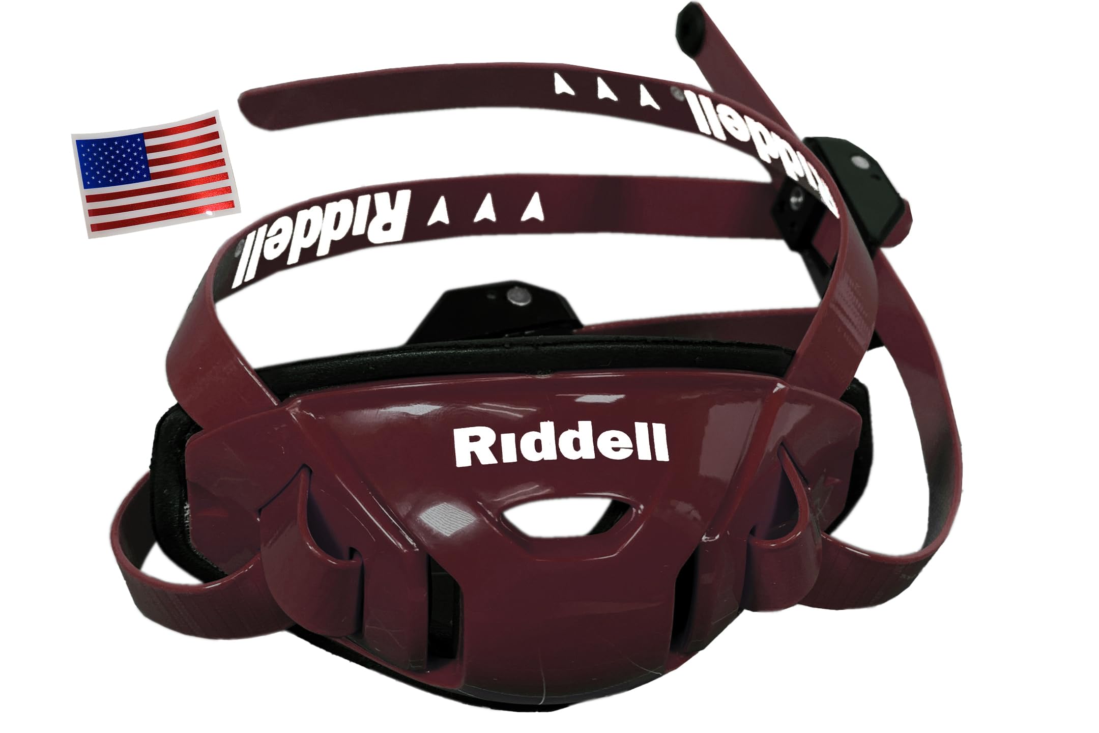 Green Gridiron Riddell SpeedFlex Hard Cup Cam-Loc Chinstrap + Chrome US Flag Helmet Decal (Small, Maroon)