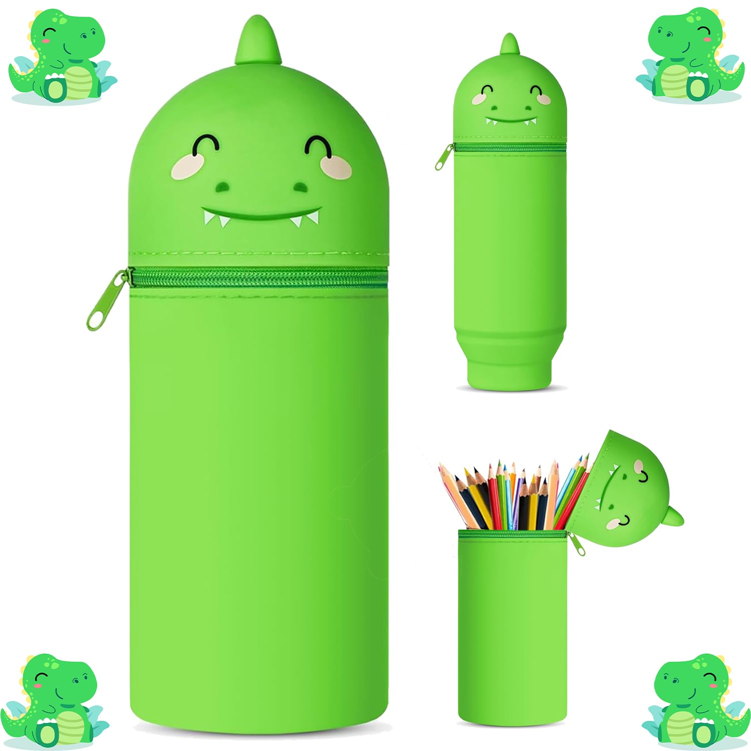 TwoduYoo Super weiches Federmäppchen, Kawaii (Dinosaurier Baby) Federmäppchen aus Silikon, wasserdicht und superweich, 22cm Max Höhe, Soft Pencil Case