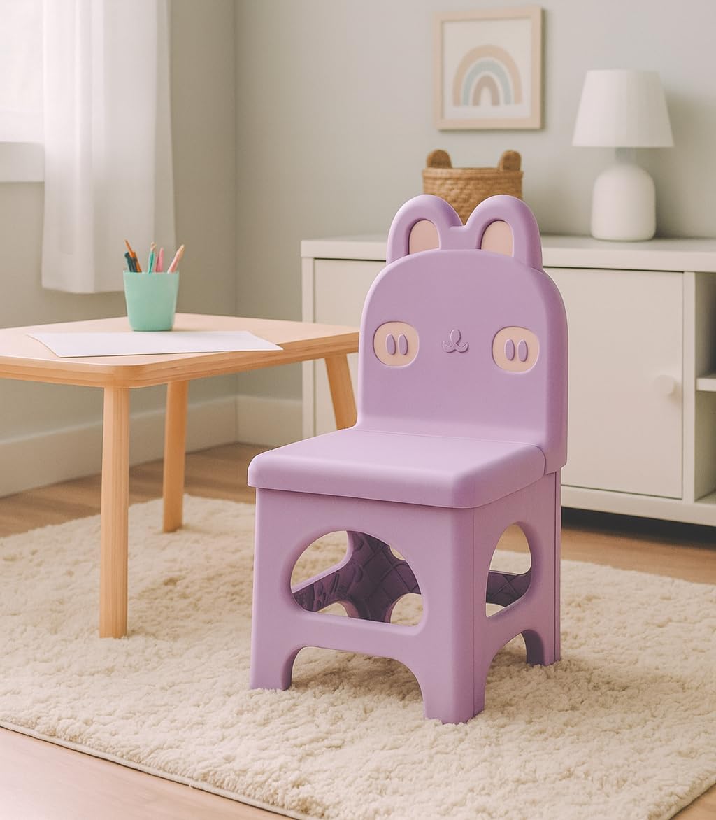 Nabhya Plastic Kids Chair with Cute Animal Design β Foldable, Lightweight & Durable Toddler Seating Chair for Playroom, Study, Nursery, Dining and Preschool Use (Purple) 4
