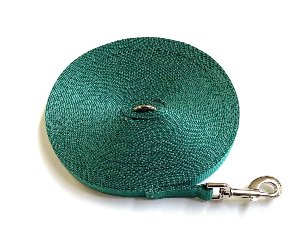 Dog Training Lead 50ft 15 Metre Leash Horse Lunge Line Tracking Recall Obedience In 25mm Polypropylene Webbing (Forest Green)
