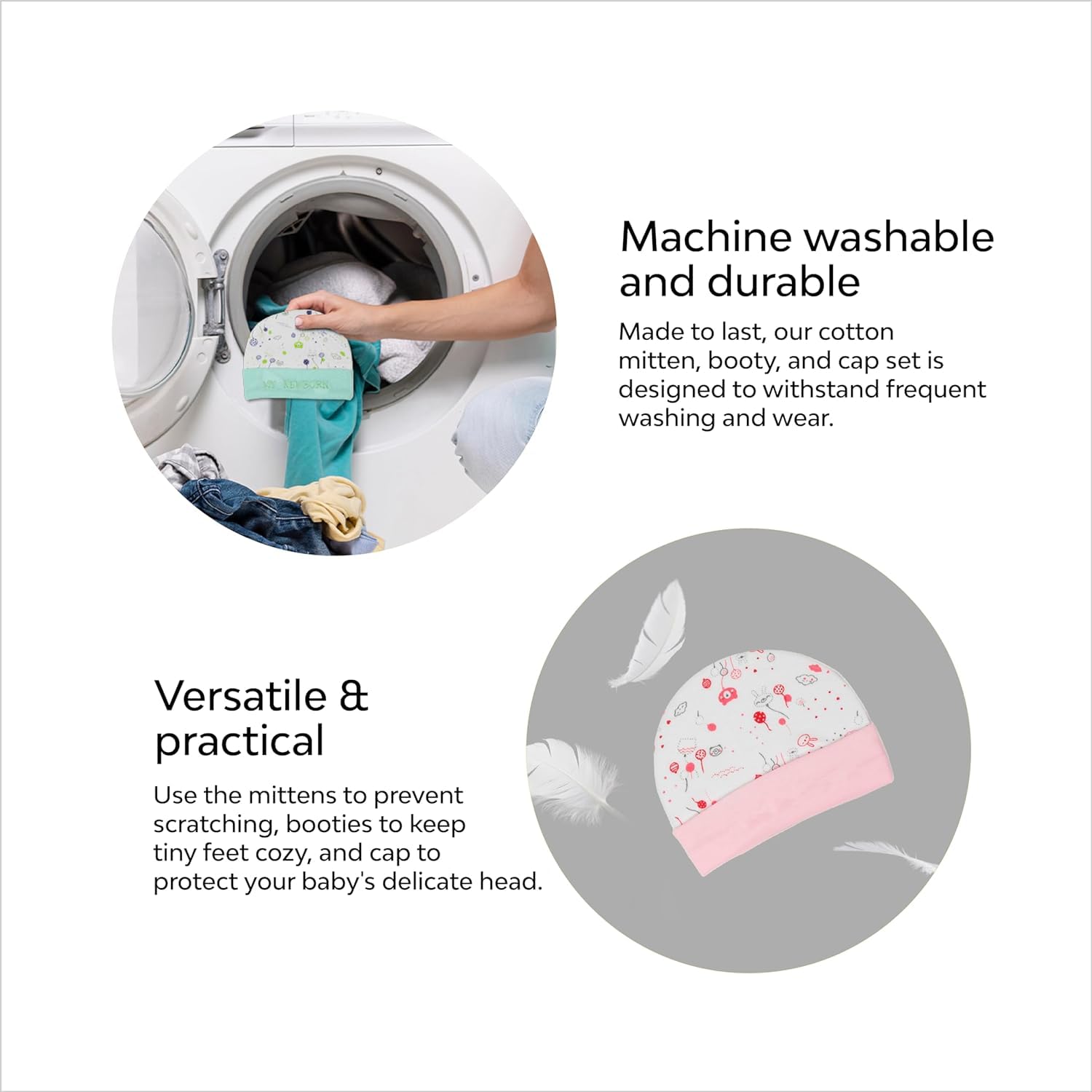 First Kick Baby Mitten Booty Cap Set - 3 Sets (Multicolour) for New Born 0-6 Months | Useful Shower Gift | Pocket-Friendly | Infant Apron | Soft Cotton - Image 5 thumbnail