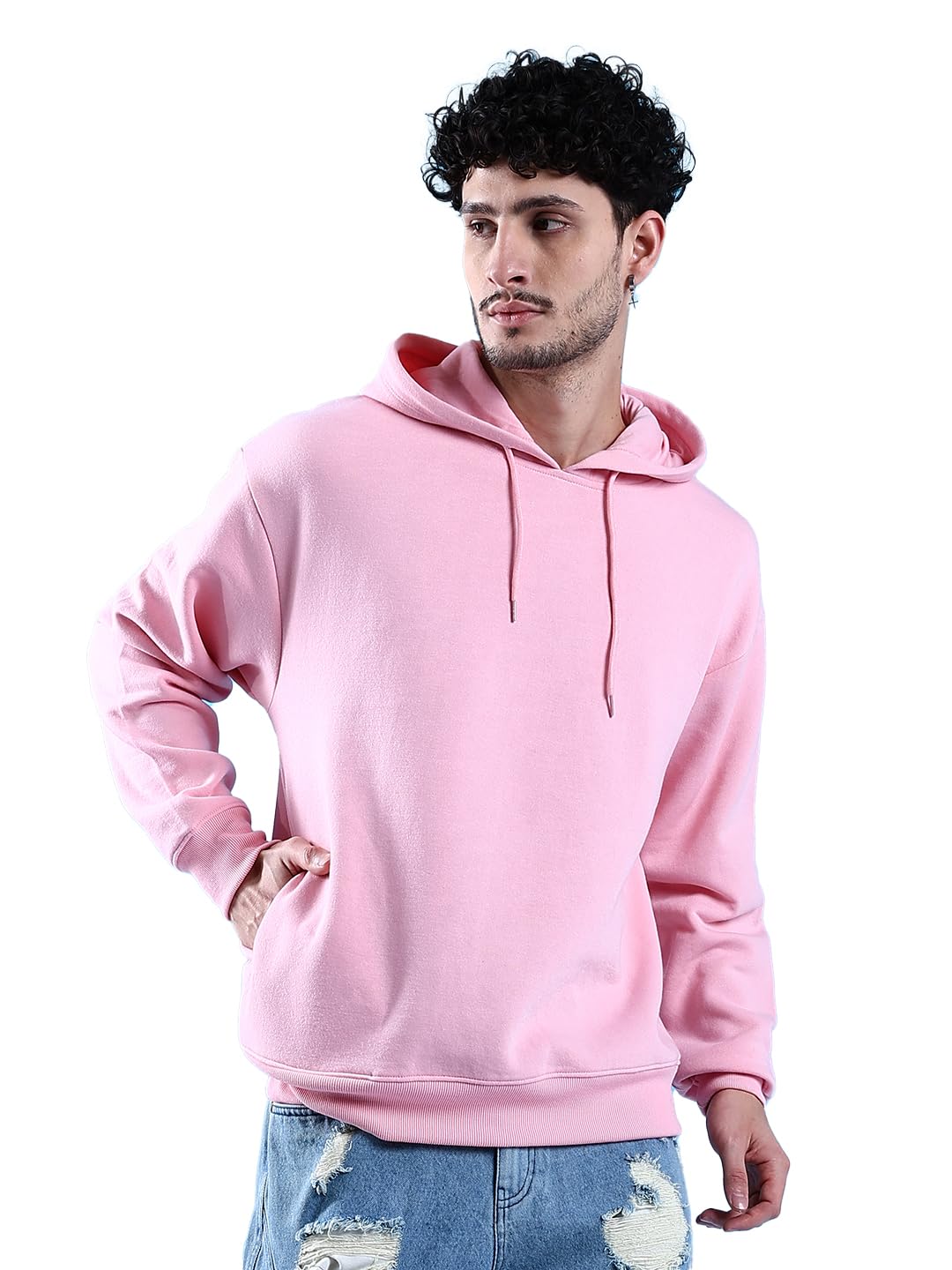 the indian garage co Pink Regular Fit Solid Pullover Hooded Sweatshirt-picture-31