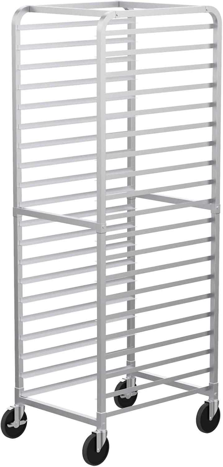 VINGLI Upgraded 20-Tier Full/Half Sheet Pan Rack, Aluminum Bakery Rack, Speed Rack, Bakers Rack with Lockable Wheels for Home Commercial Kitchen, Restaurant, Cafeteria, Dessert Shop, 68.5”H