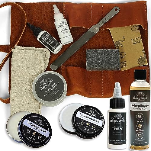 1844 Helko Werk Germany Deluxe Axe Care and Maintenance Kit - Tool Kit, Wax, Leather Oil, Paste, 4 Oz. Guard (Deluxe Kit) #F8790-3