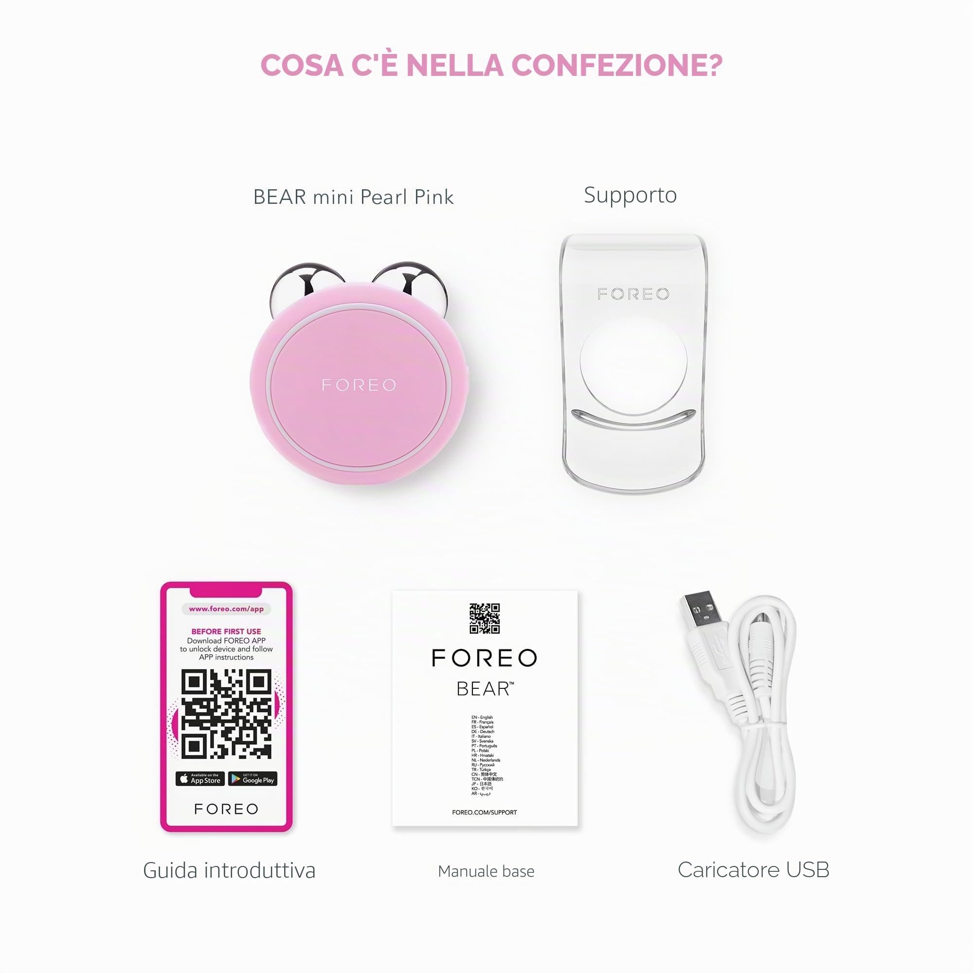 Foreo Bear Mini, Massaggiatore Viso Antirughe con Microcorrente, Massaggio Viso Mirato per Rughe Della Fronte e Doppio Mento, Ginnastica Facciale, Lifting Viso Non invasivo, Pearl Pink