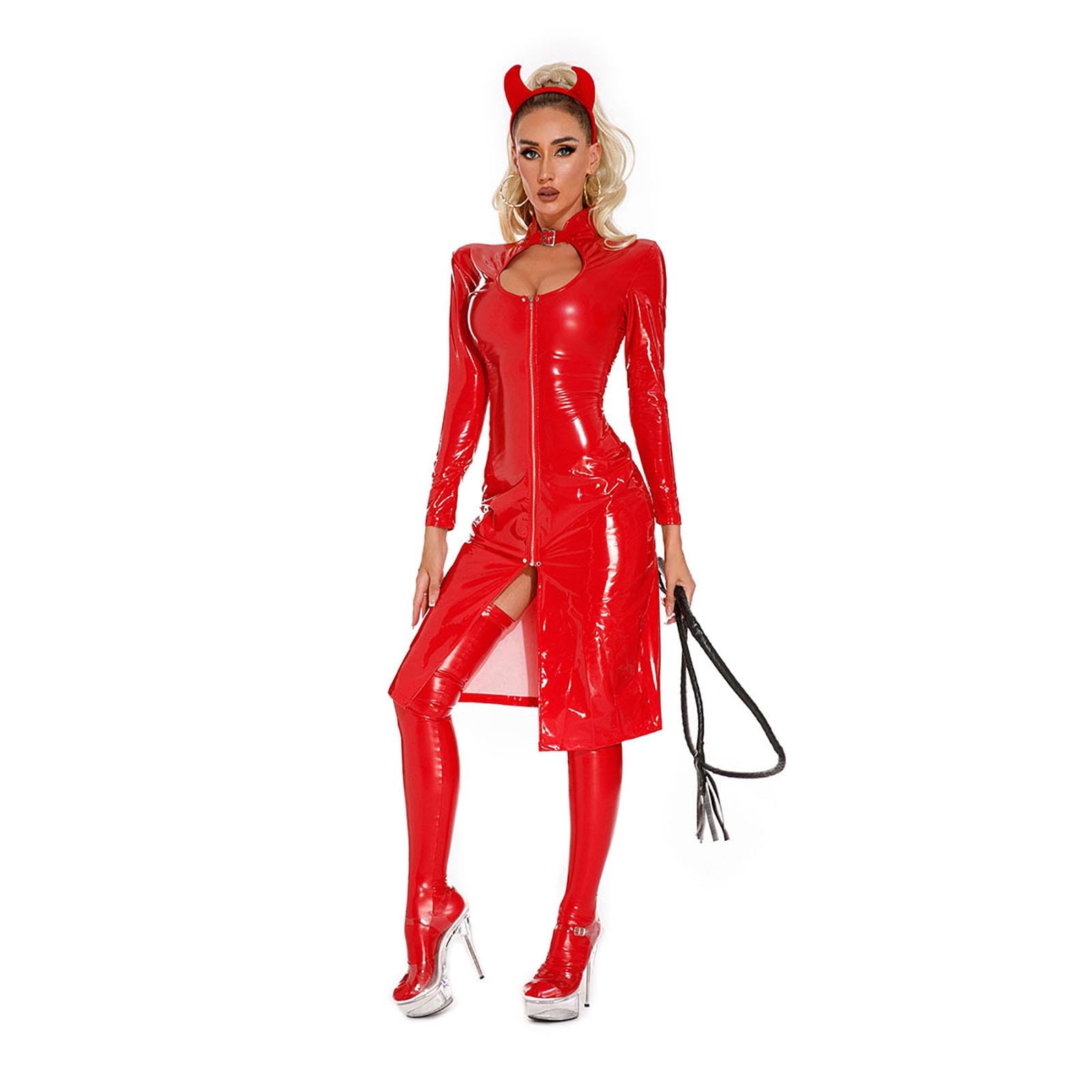 Sexy Underwear Bright Shiny Nightclub Performance Dress with Whip Headwear Stockings