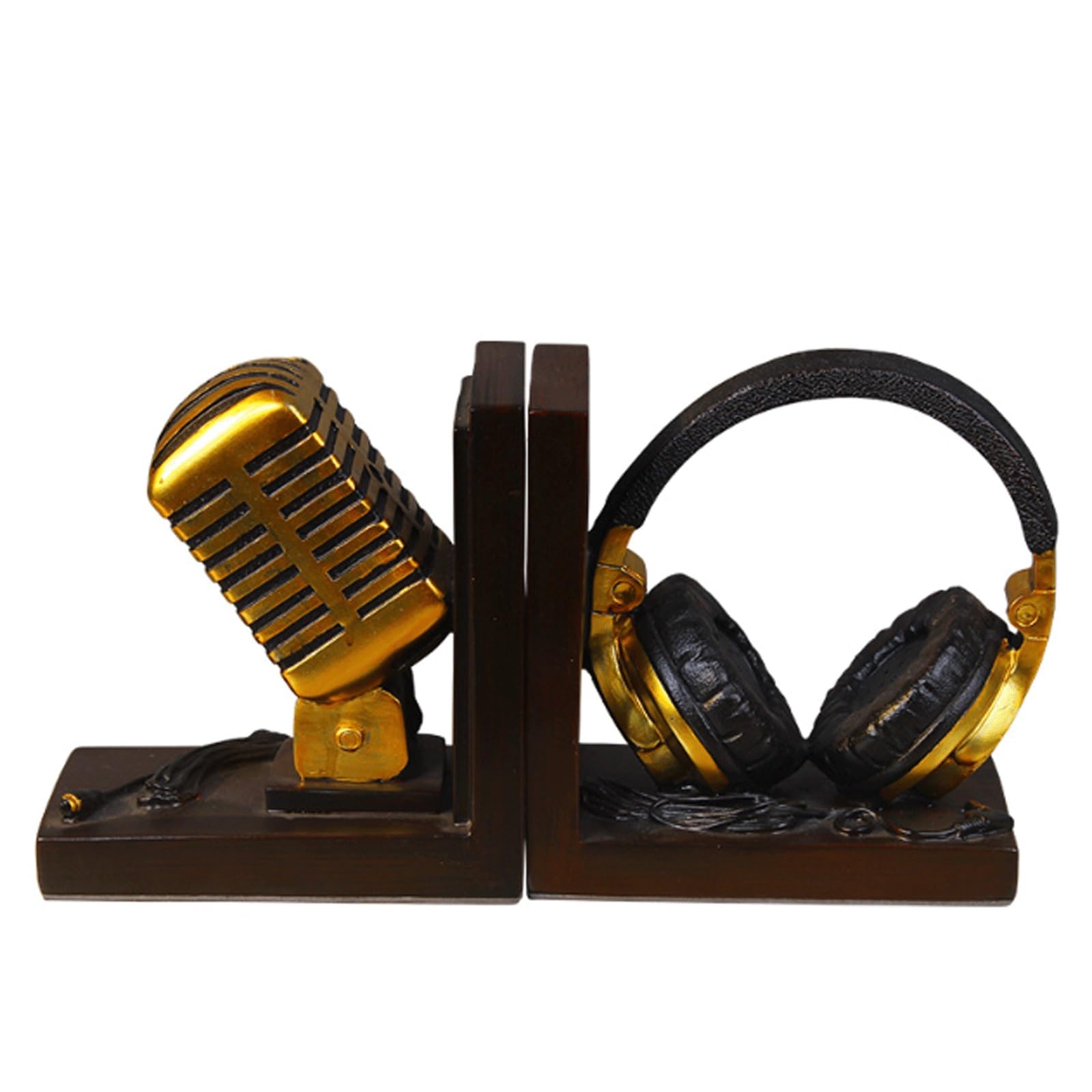 Retro Microphone and Headset Bookends, Creative Study Bookshelf Decor, Resin Music Theme Book Back Ornaments