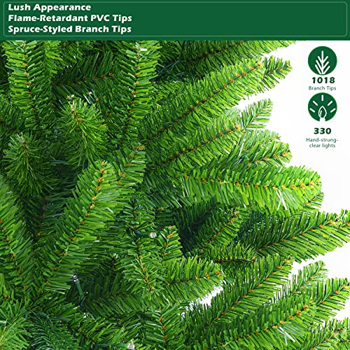 Shareconn 6Ft Prelit Premium Artificial Hinged Christmas Tree With 330 Warm White & Multi-Color Lights, 1018 Branch Tips And Foldable Metal Stand, Perfect Choice For Xmas Decoration, 6 Ft #TOP3