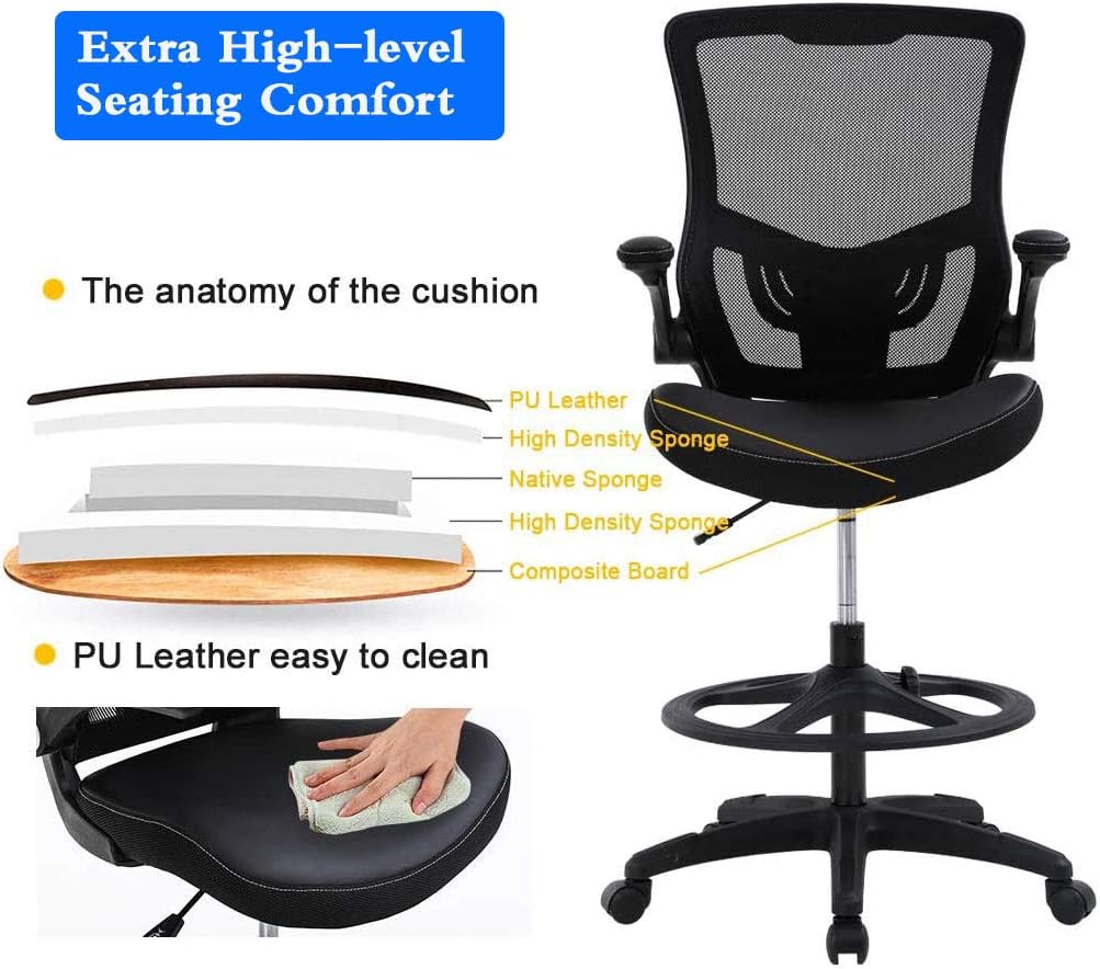 🔥 Drafting Chair for Standing Desk,Tall Office Desk Chair Adjustable Height Ergonomic Mid-Back Mesh Drafting Stool with Flip Up Arms Foot Rest Lumbar Support,Computer Executive Rolling Chair,Black One-Day Sale: Up to 50% Off Drafting Chair for Standing Desk,Tall Office Desk Chair Adjustable Height Ergonomic Mid-Back Mesh Drafting Stool with Flip Up Arms Foot Rest Lumbar Support,Computer Executive Rolling Chair,Black