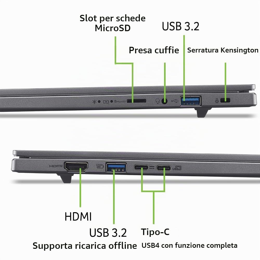 Acer Aspire 16 AI OLED | Laptop | Ryzen AI 5 | 16GB | 512GB | con alimentatore di rete | Display OLED 16" 120Hz | AMD Ryzen AI 5 340 | 16GB RAM | 512GB SSD | AMD 840M | Windows 11 | Layout QWERTZ | A16-61M-R8RH