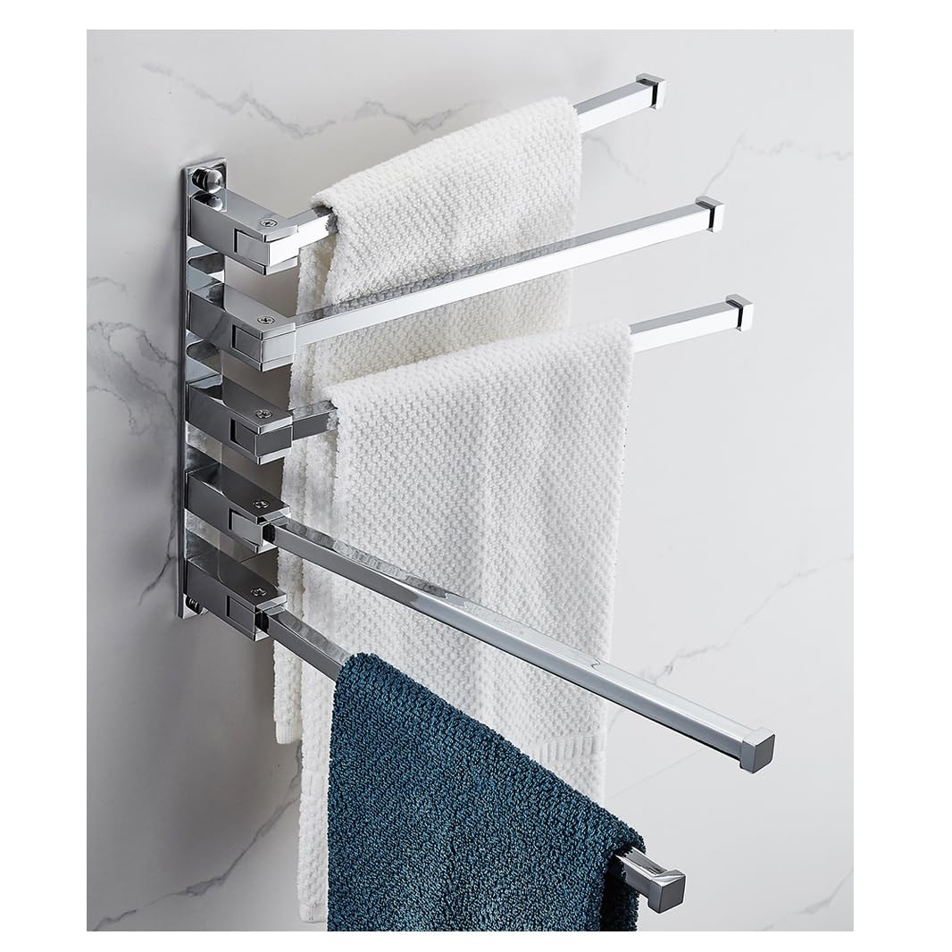 LMYSXAOZ Solid Brass Swivel Towel Rack Bar for Bathroom, Polished Chrome Heavy Duty Wall Mounted Folding Arm Swing Out Hanger Holder Space Saving Laundry 5Bar