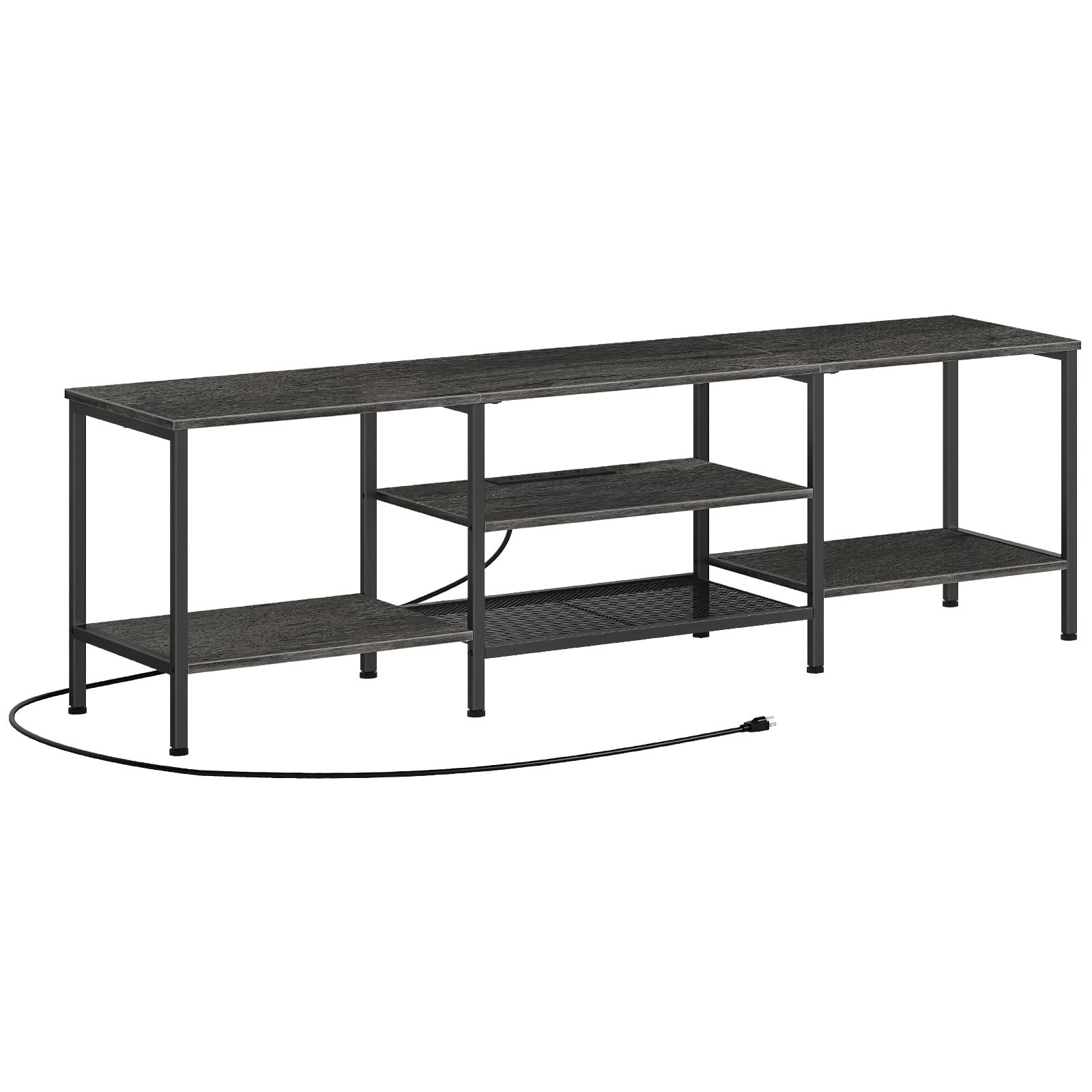 HOOBRO TV Stand with Power Outlets to 75 Inches, TV Console Table with Open Storage Shelves Cabinet, Industrial Media Entertainment Center for Living Room Bedroom, Charcoal Gray and Black BC80DS01