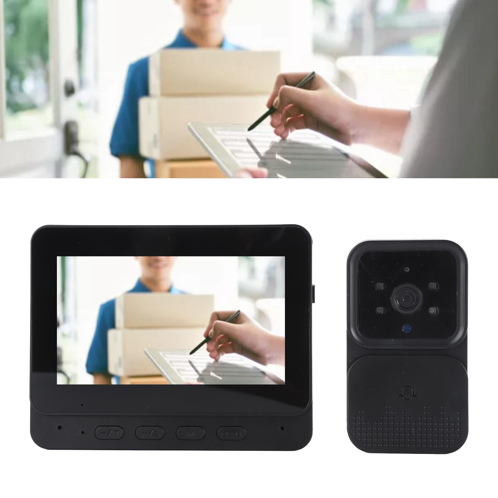 ciciglow Timbre con Vídeo Inteligente, Timbre Inteligente WiFi Profesional, Visión Nocturna Infrarroja de Alta Sensibilidad, Pantalla IPS de 4,3 Pulgadas para Oficina