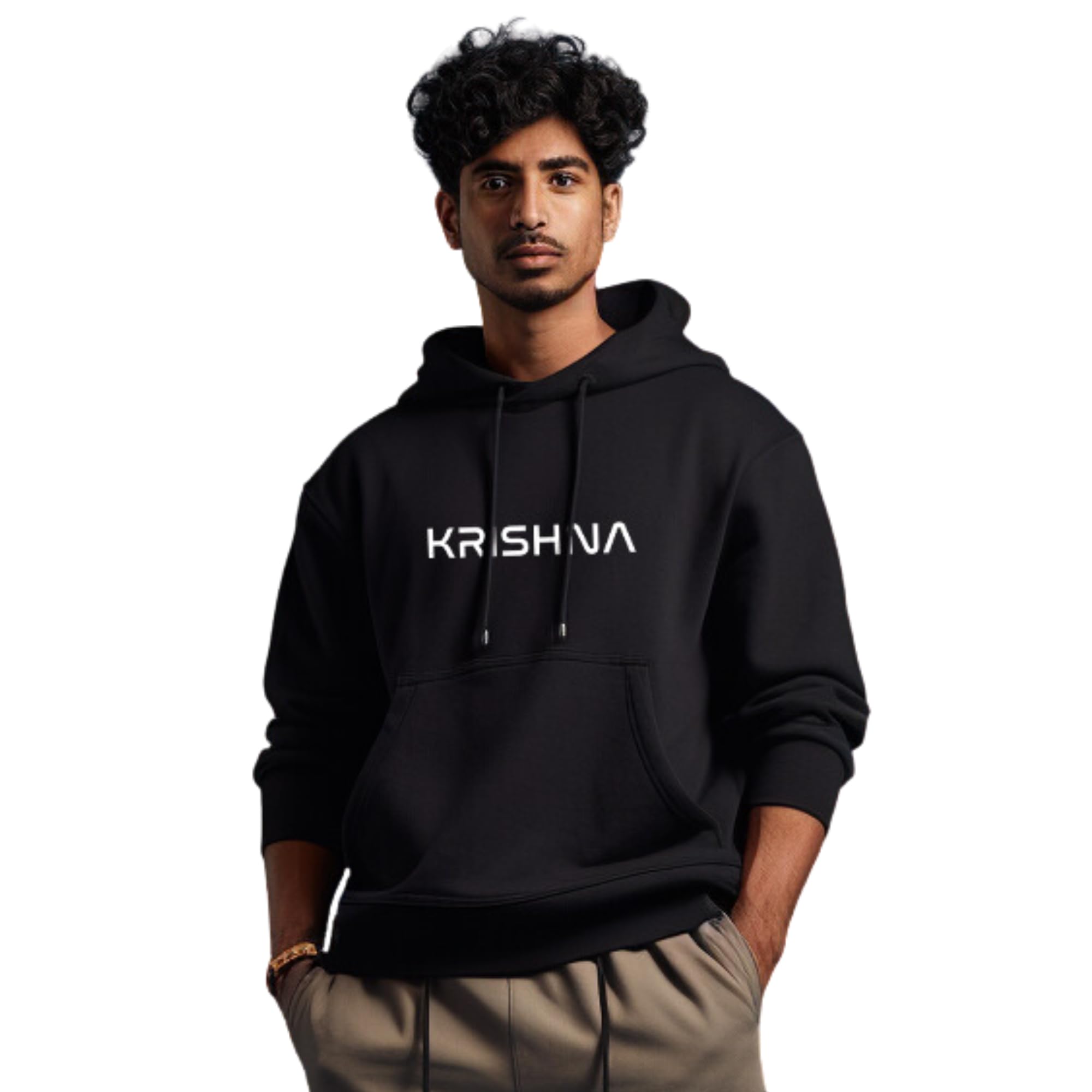 prabhu bhakti Prabhubhakti Solid Black Krishna Printed Pullover Full Sleeve Hoodies Full for Men-picture-21
