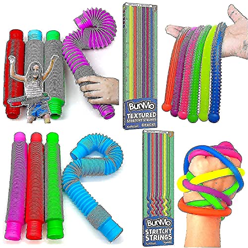 Sensory Toys for Autistic Children Bundle. 12 Silly Strings - 8 Pop Its.