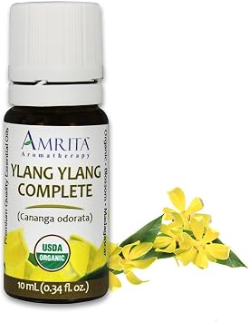 Organic Ylang Ylang, Complete Essential Oil - Cananga odorata - 100% Pure Undiluted & Therapeutic Grade, Premium Quality Aromatherapy Oils, Tested & Verified - 10ML AMRITA Aromatherapy