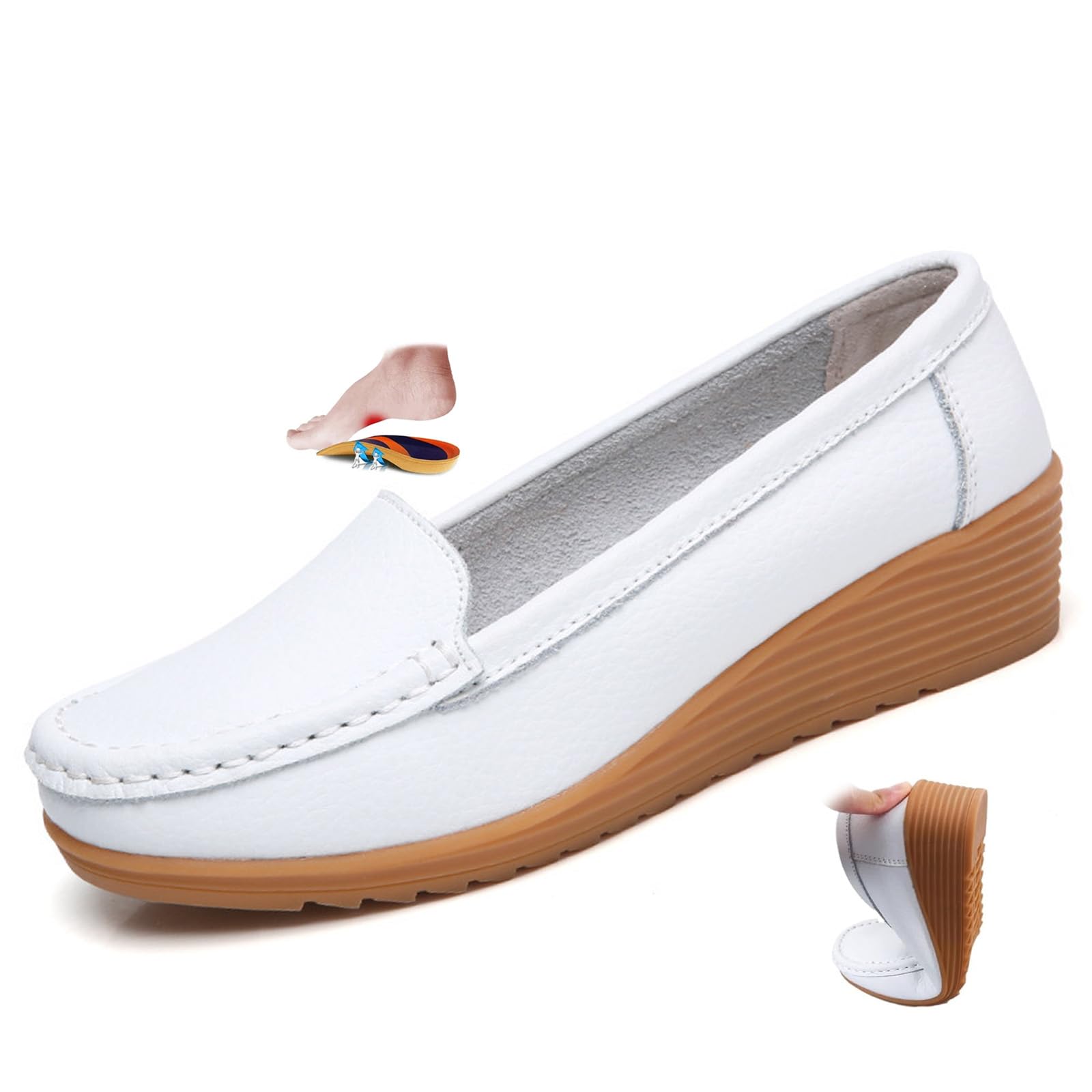 Mocassins orthopédiques pour femme en cuir respirant - Mocassins compensés orthopédiques classiques - Moccasins décontractés à enfiler - Chaussures de bureau