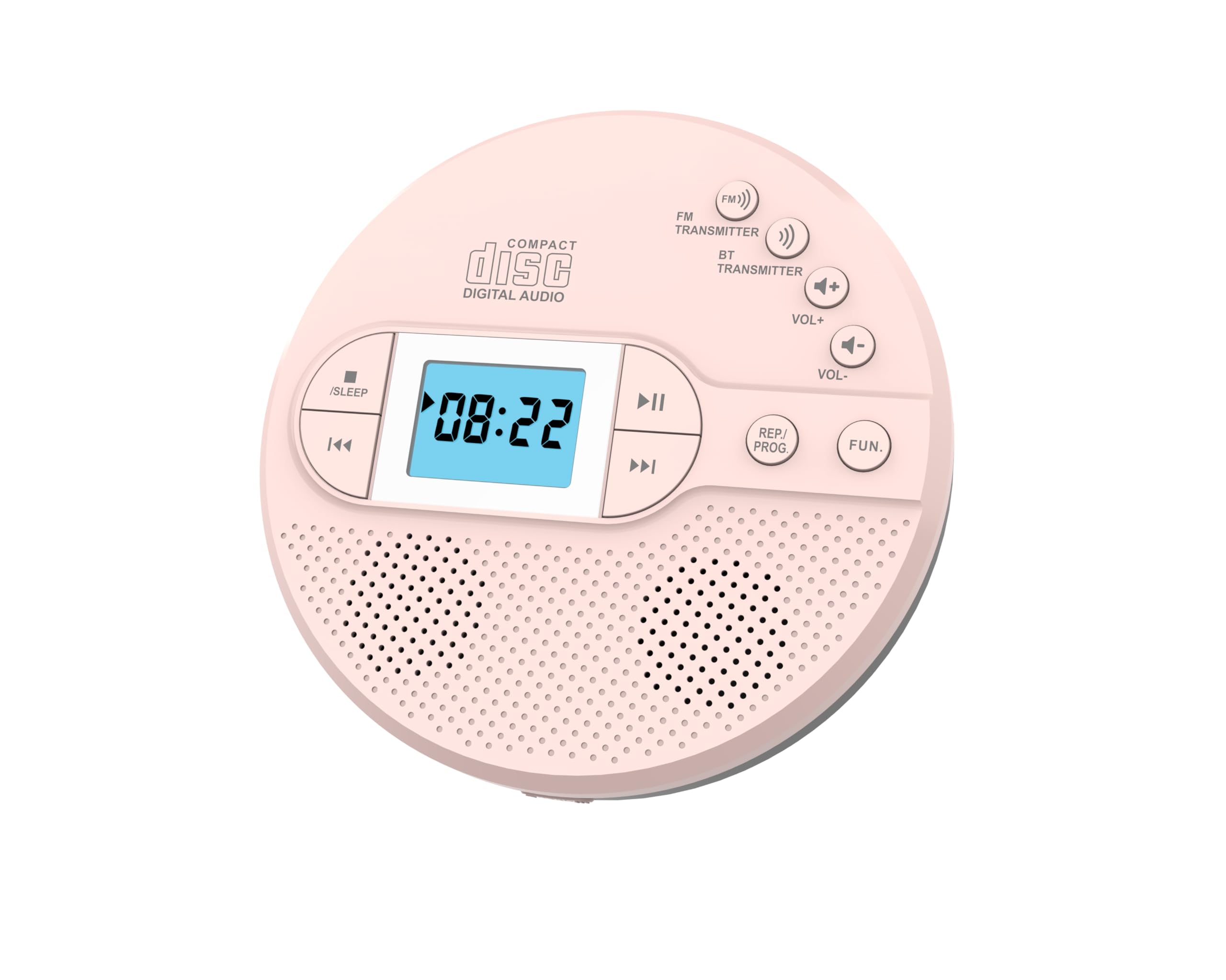 Lecteur CD portable Bluetooth Greadio Discman avec 2000 mAh rechargeable, émetteur FM compatible, USB, sortie AUX, lecteur CD avec écouteurs et anti-éclaboussure/résistant aux chocs (rose)