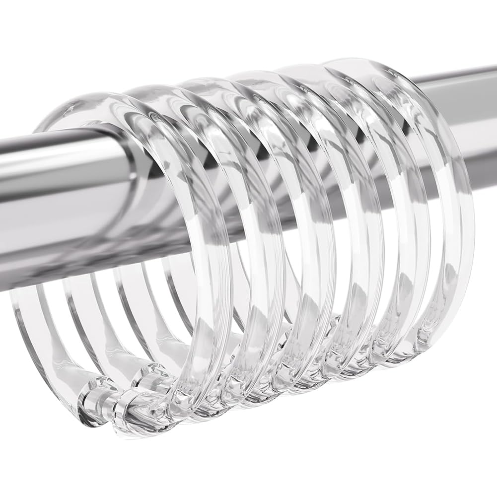 CTRLZS 12-Piece Plastic Shower Curtain Rings, Hooks, and Rods Featuring Easy-To-Use Snap Closures, Transparent Design