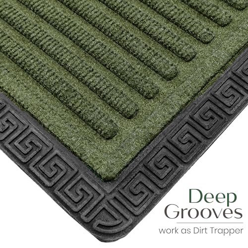 Image of Yellow Weaves Large Size (60x90 cm) Door Mat for Home Entrance, Outdoor Rubber Mat - Non-Slip, Anti Skid Foot Mat, Dirt Trapper, Heavy-Duty, Waterproof Doormat (Stripe Design, Olive Green Color)