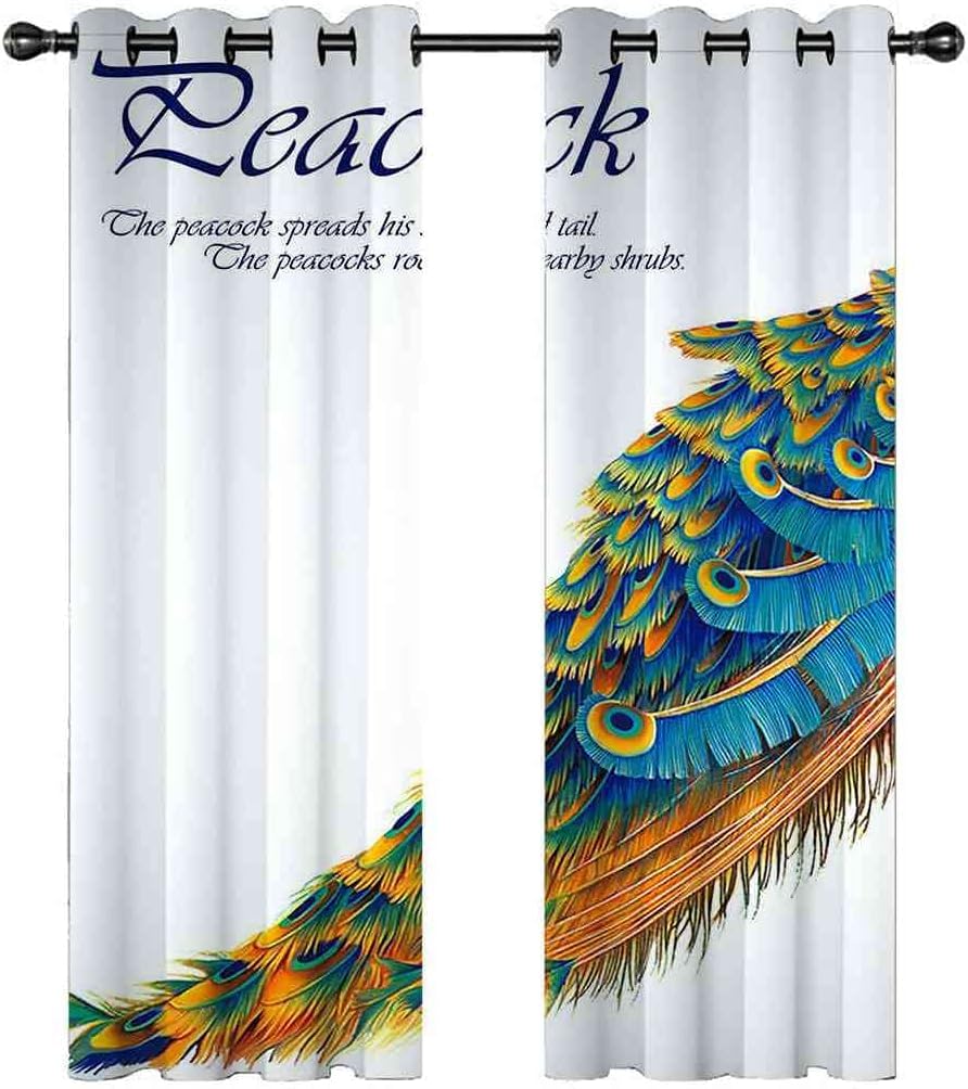 Blaue Pfauenfeder Vorhänge - Blickdicht & Geräuschreduzierend Für Wohnzimmer & Kinderzimmer 170x200 Cm