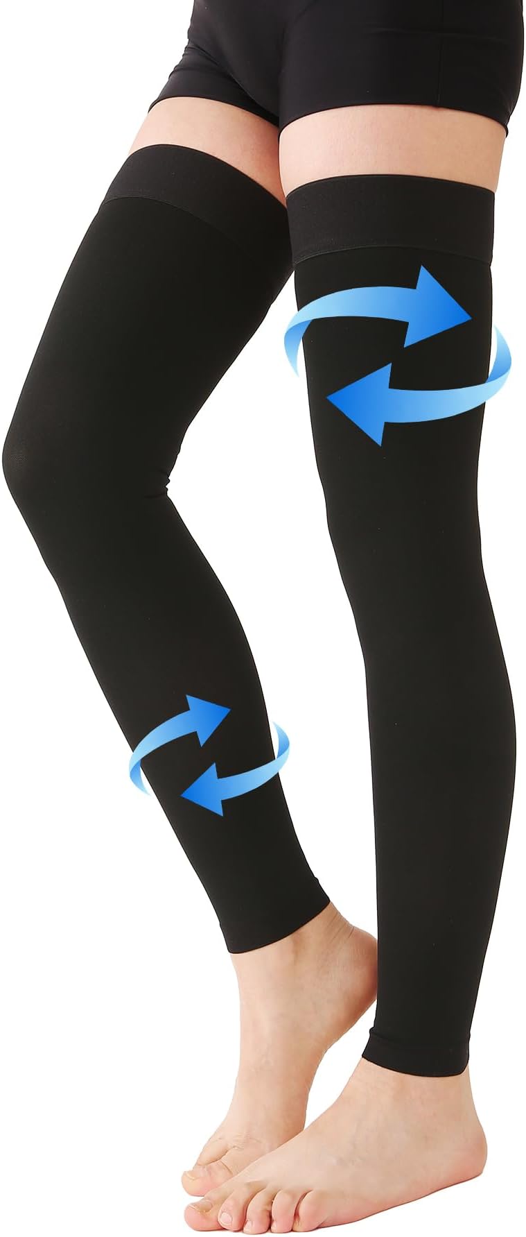 KEKING Thigh High Compression Stockings Footless, Unisex, 20-30mmHg Leg Support Compression Sleeves with Anti-Slip Silicone Band, Treatment Swelling, Varicose Veins, Edema, DVT, Black XX-Large