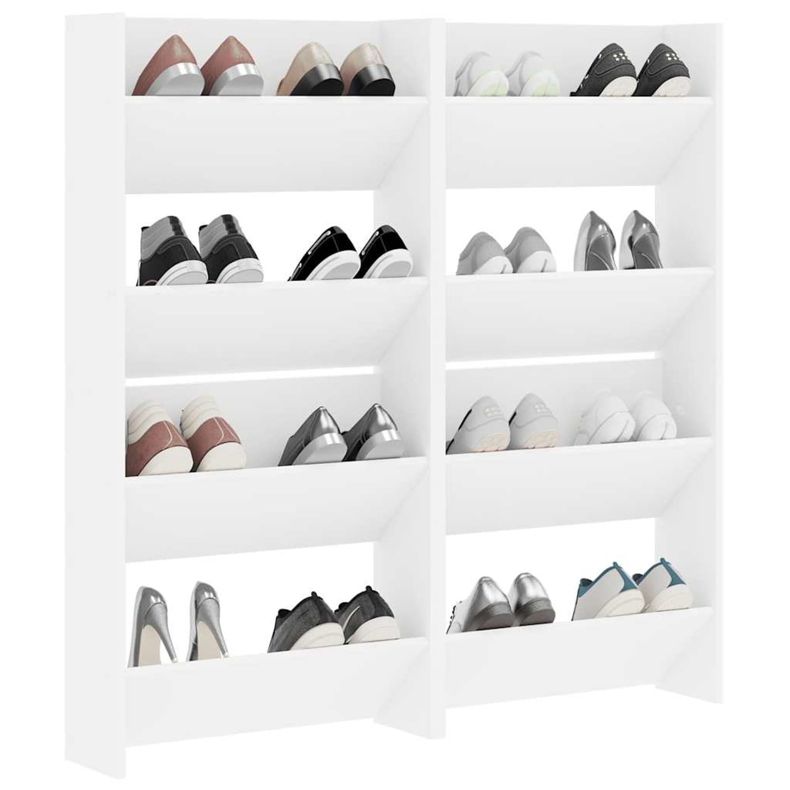 Lot de 4 armoires à chaussures murales - Étagère à chaussures blanche avec 2 étagères inclinables, matériau en bois, 60 x 18 x 60 cm, peu encombrant, pour couloir et entrée
