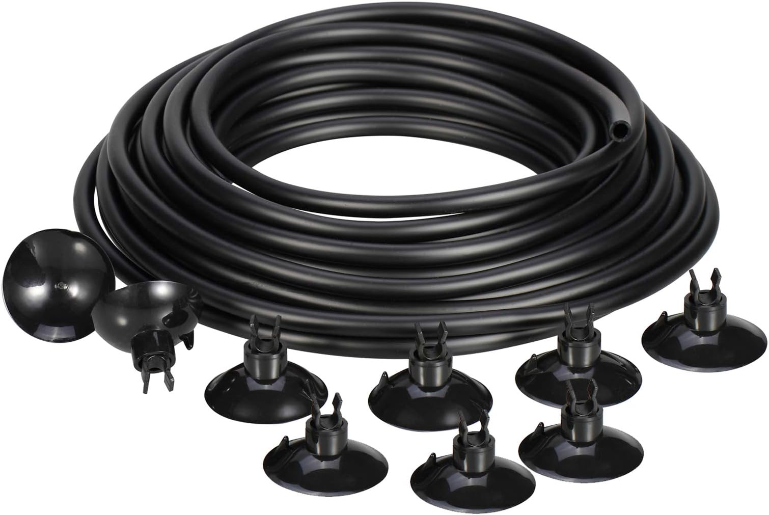 BOTAROAquarium Airline Tubing 3/16 Inch๏ผ26 Feet Flexible Tubing with 9 pcs Suction Cups Airline Tubing Clips/Holders for Aquarium,Fish Tank.(Black)
