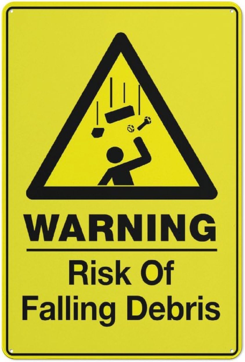 Warning Risk of Falling Debris Rust Free Aluminum Sign - Easy to Read Decor with Pre-Drilled Holes for Home Farm Yard, Building Site - 16x12 Inch​