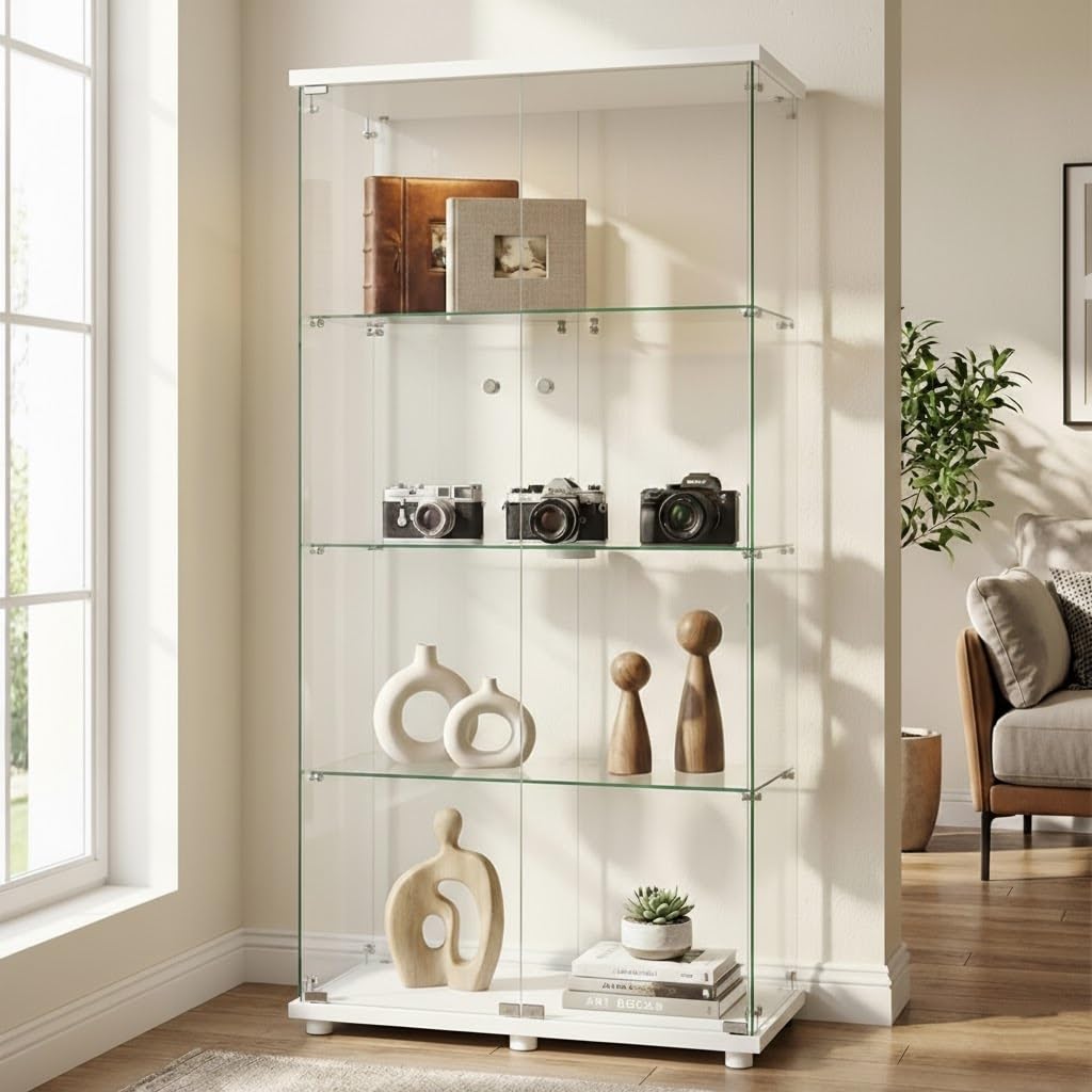 Vitrina De Cristal, Mueble De Colección Transparente, Vitrina Salon, 163x80x35cm, Vitrina Moderna De Pie para Salón, Oficina, Objetos De Colección, Libros, Vino