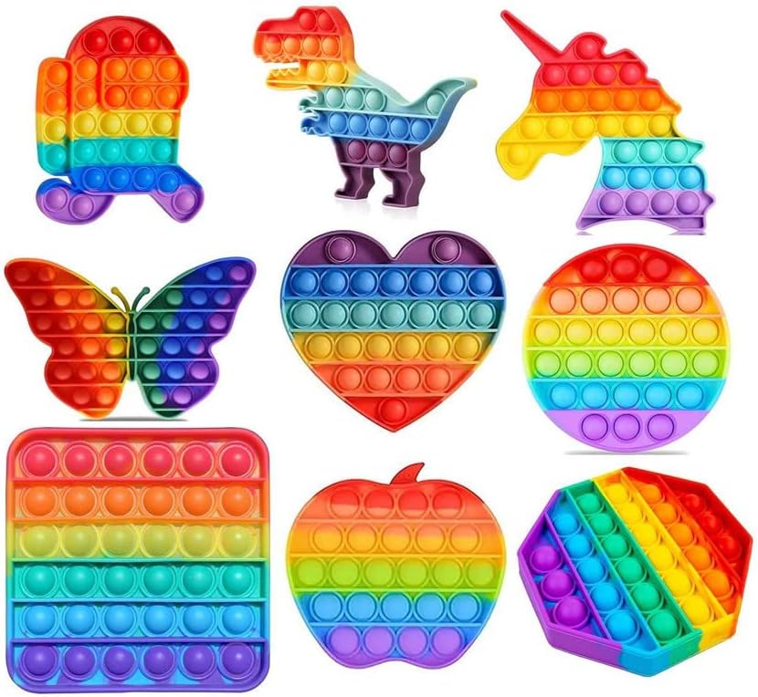 Foxit Push Pop Bubble Fidget Popping Unbreakable,Washable,Anti Stress Relief Sensory Autism Toys for Kids (Rainbow + Multi) Any 3 Piece Pop It